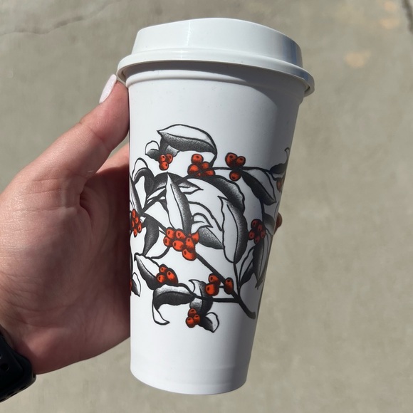 Starbucks Reusable Hot Cup White with Mistletoe - NEW - Picture 3 of 6